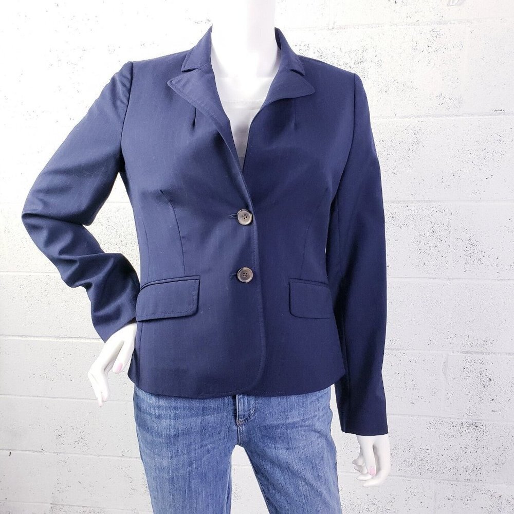 J Crew Women's Size 6‎ Navy Blue Pinstripe Suiting Wool Blazer Lined Career